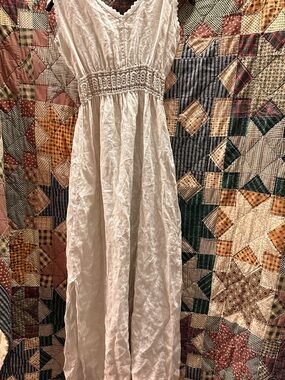 Italian Linen Maxi Dress with Lace Waist Detail